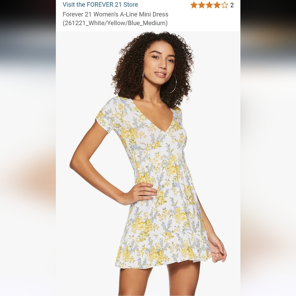Forever 21 M Floral Yellow and Blue Dress